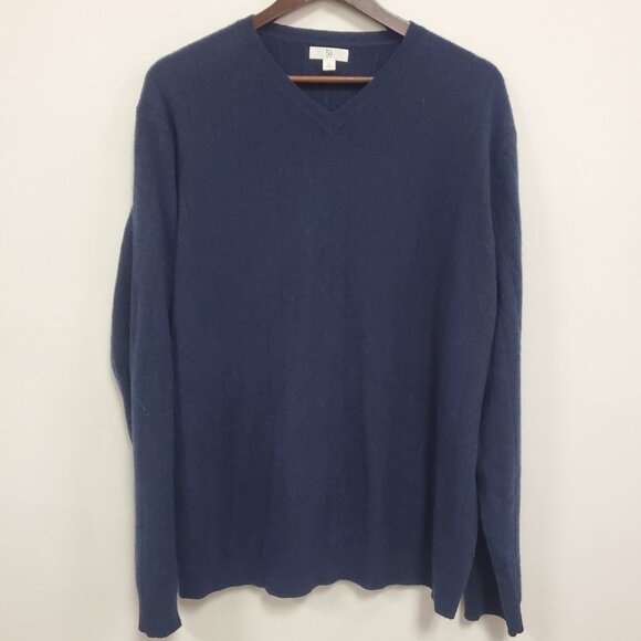 Apt 9 Mens V Neck Cashmere Sweater Size XL Blue Preppy Academia Winter Cozy - Picture 1 of 10